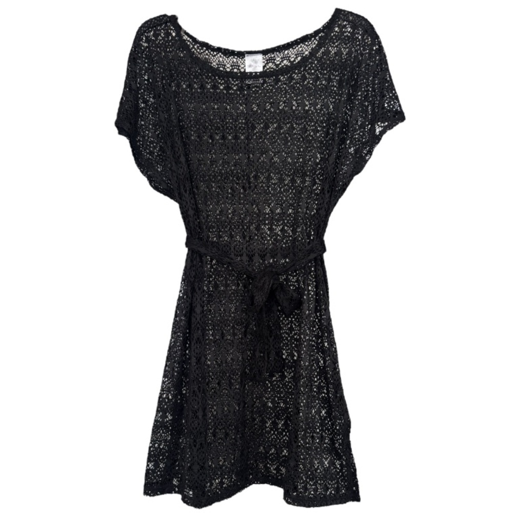 Lace Swim Cover Up Summer Beach Dress With Belt Resortwear Black Size Medium - Picture 4 of 14